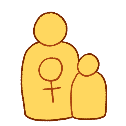 A simple emoji yellow figure with a venus symbol, with a smaller emoji yellow figure on the right side of them.